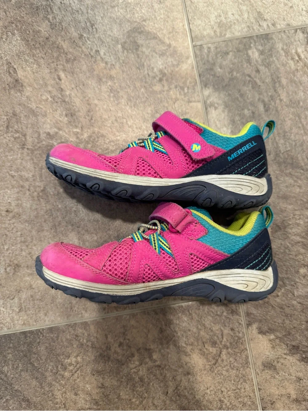 Merrell Kids Pink Hiking Sneakers with Teal and Lime Accents